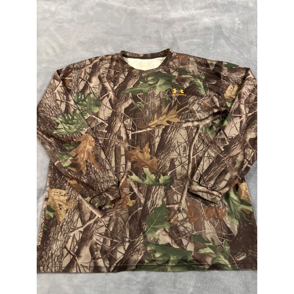 Under Armour Mens Realtree Hardwoods Camo Long Sleeve Shirt XL Hunting Fishing